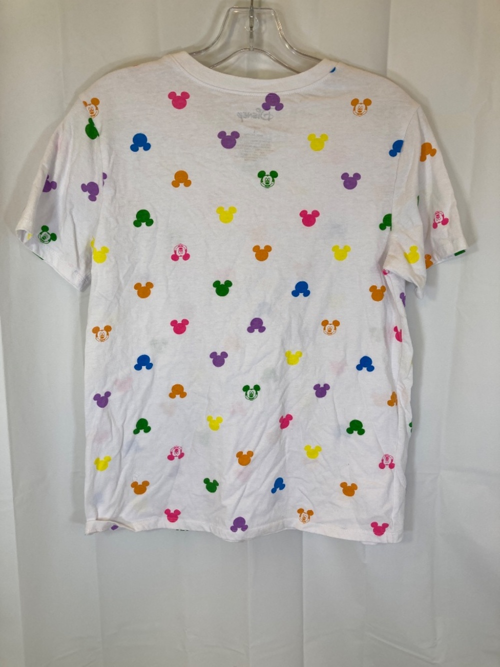 Disney Mickey Mouse Icon Multicolor AOP White Short Sleeve Shirt Sz L Juniors - Picture 7 of 11